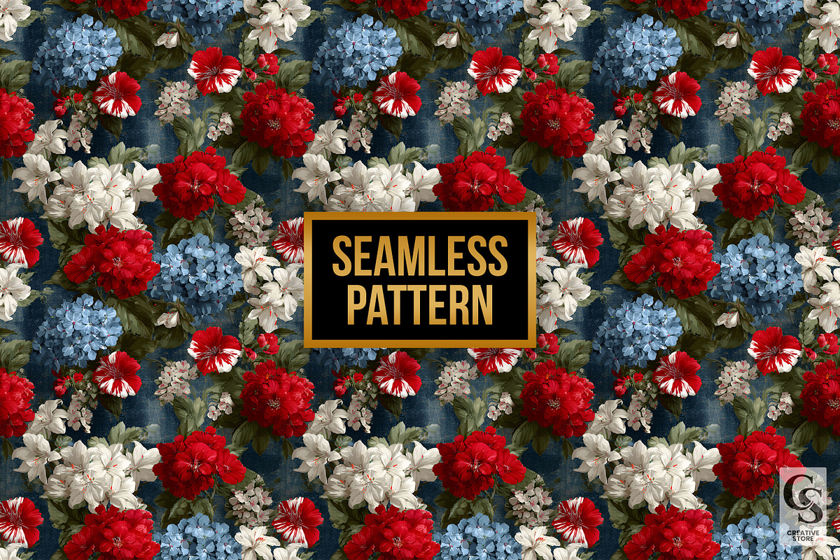 4th of July Blooms Digital Papers, a Pattern Graphic by Creative Store (Photo 4 of 5)