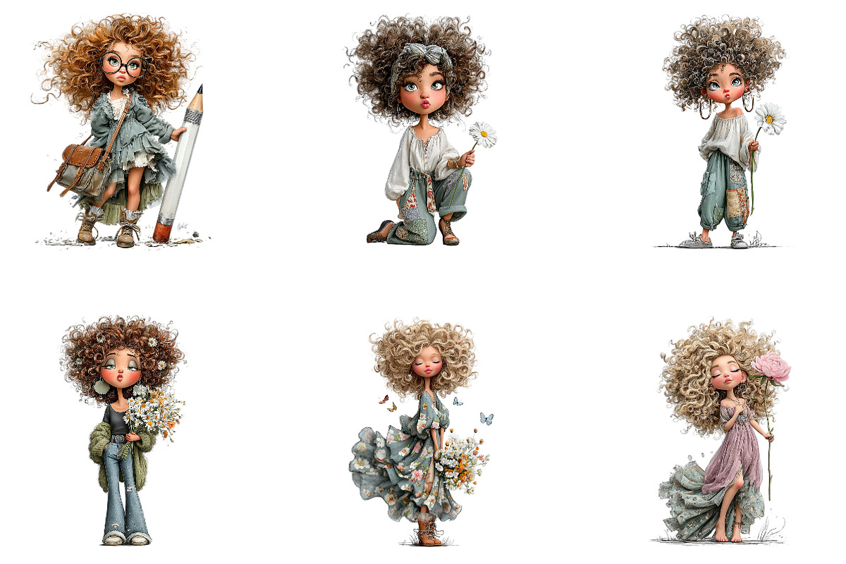 Boho Girl Clipart Bundle, a Seasonal Illustration by CreationArt (Photo 4 of 5)