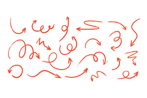 Red arrow set in crayon, chalk and