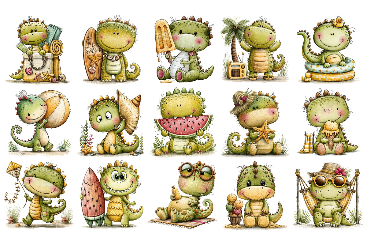 Cute Beach Dino PNG Clipart, a Seasonal Illustration by Nicolle's Colorful Art (Photo 2 of 5)