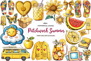 Yellow Patchwork Summer Clipart, an Illustration by CreationArt