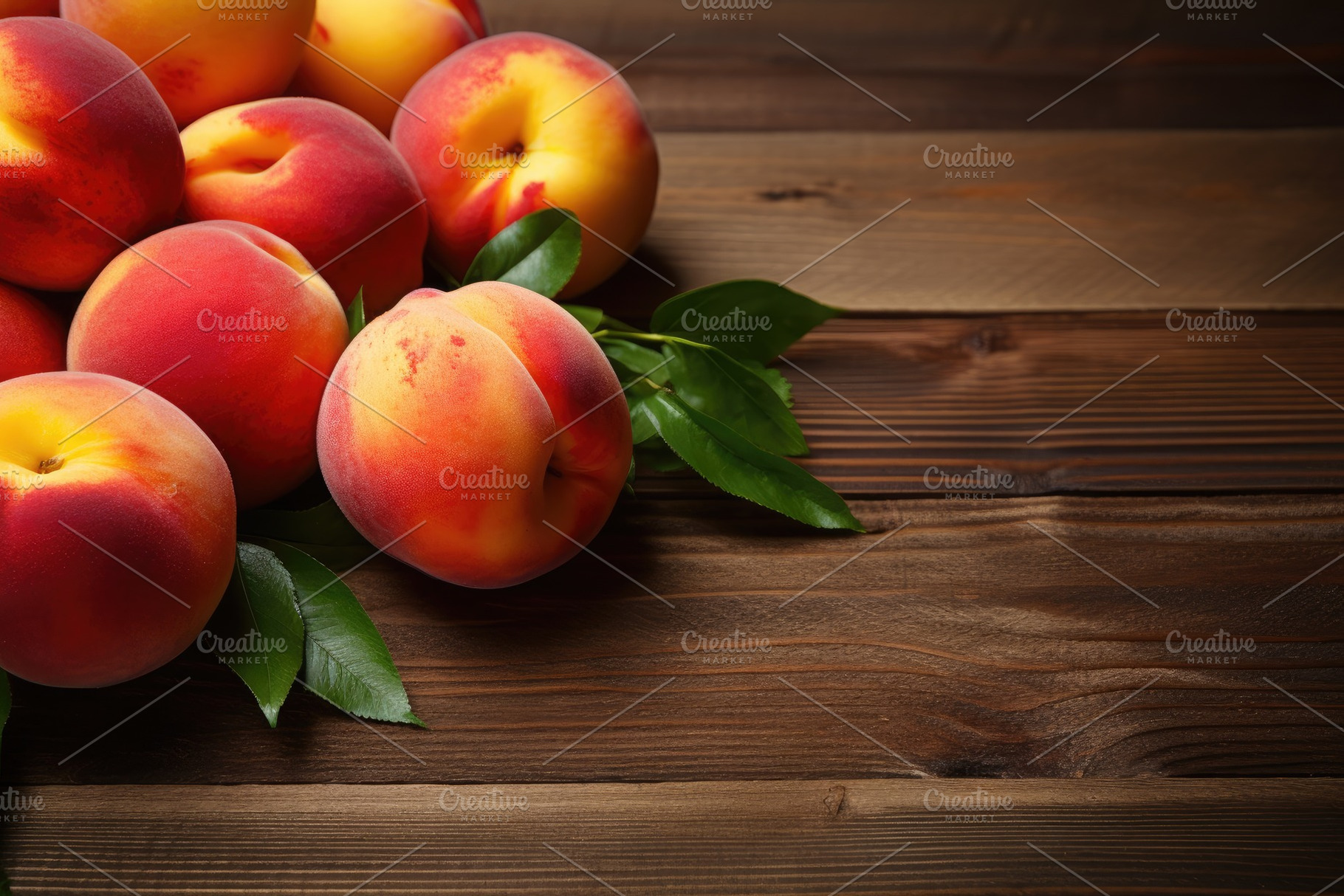 Fresh peaches with leaves on a brown, a Photo by Iftikhar Alam