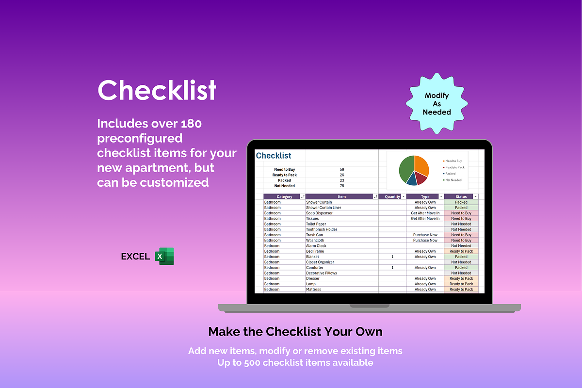 First Apartment Checklist - Excel preview 2