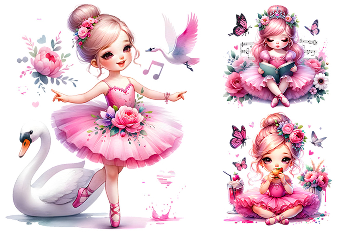 Watercolor Pink Ballerina Clipart, a Person Illustration by Creative Arslan (Photo 3 of 10)