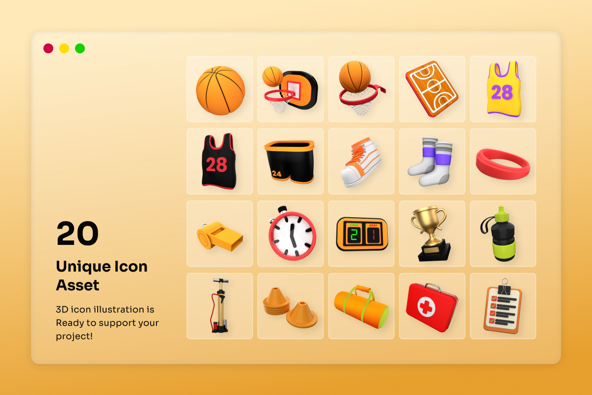Basketball Equipment 3D Icon Pack, a Sport Illustration by twinstd (Photo 6 of 6)