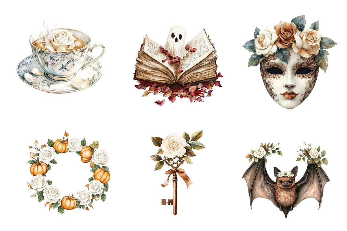 Brown Halloween & White Roses Clipar, an Illustration by CreationArt (Photo 5 of 5)
