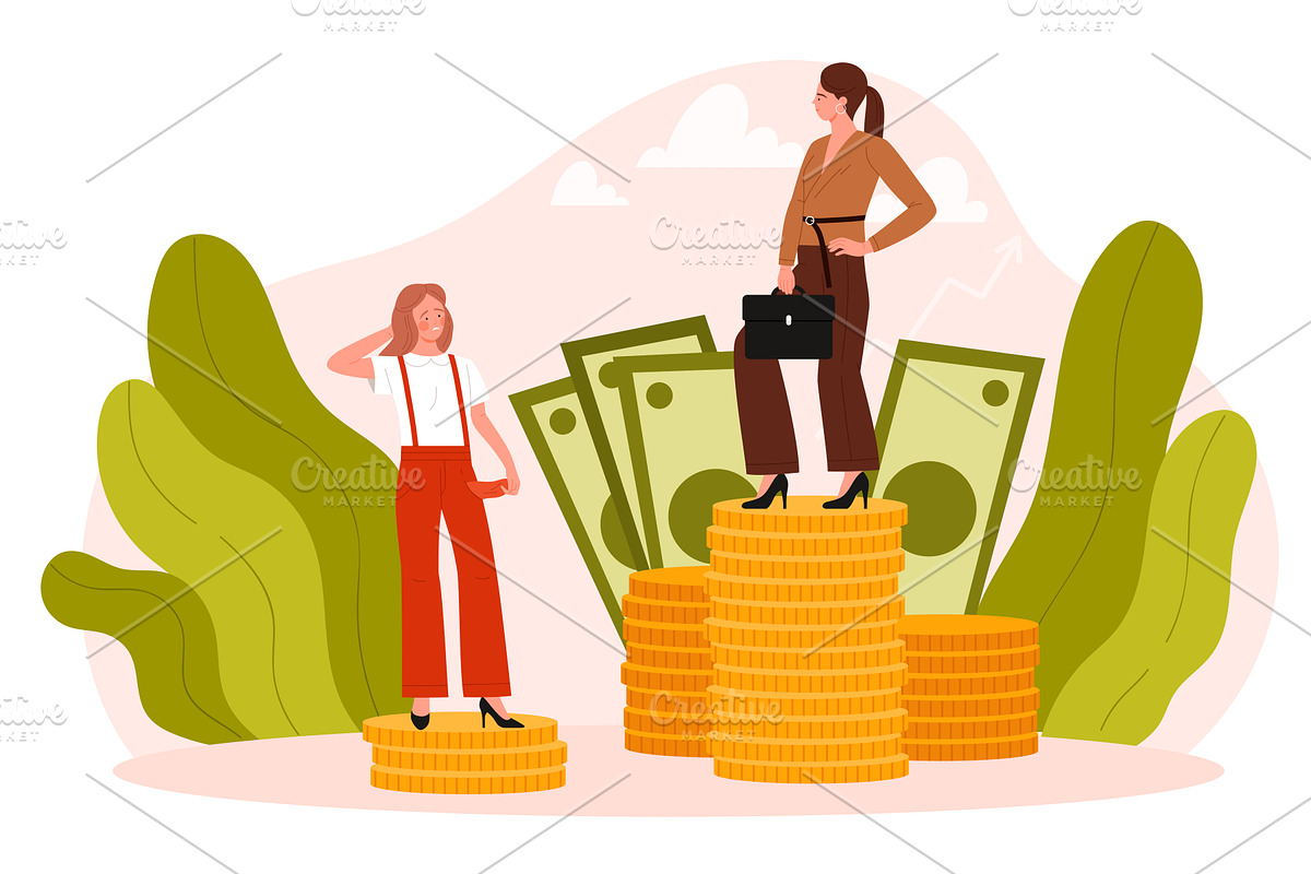 Women Comparing Different Income, a Finance Illustration by Flashvector
