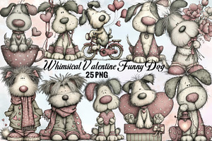 Whimsical Valentine Funny Dog Clipar, an Illustration by SVGArt