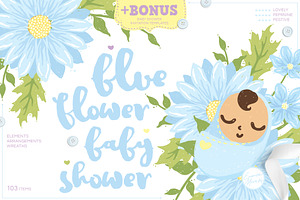 Blue Flower Baby Shower - Daisy, an Illustration by Euonia Meraki