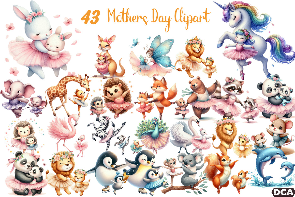 Cute Ballet Animals Mother's Day, an Illustration by DreamCafeArt (Photo 1 of 6)