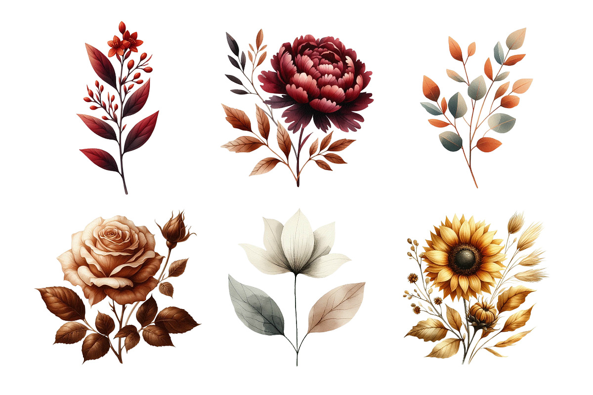 Watercolor Fall Floral Clipart, an Illustration by Daily.Designs (Photo 5 of 5)