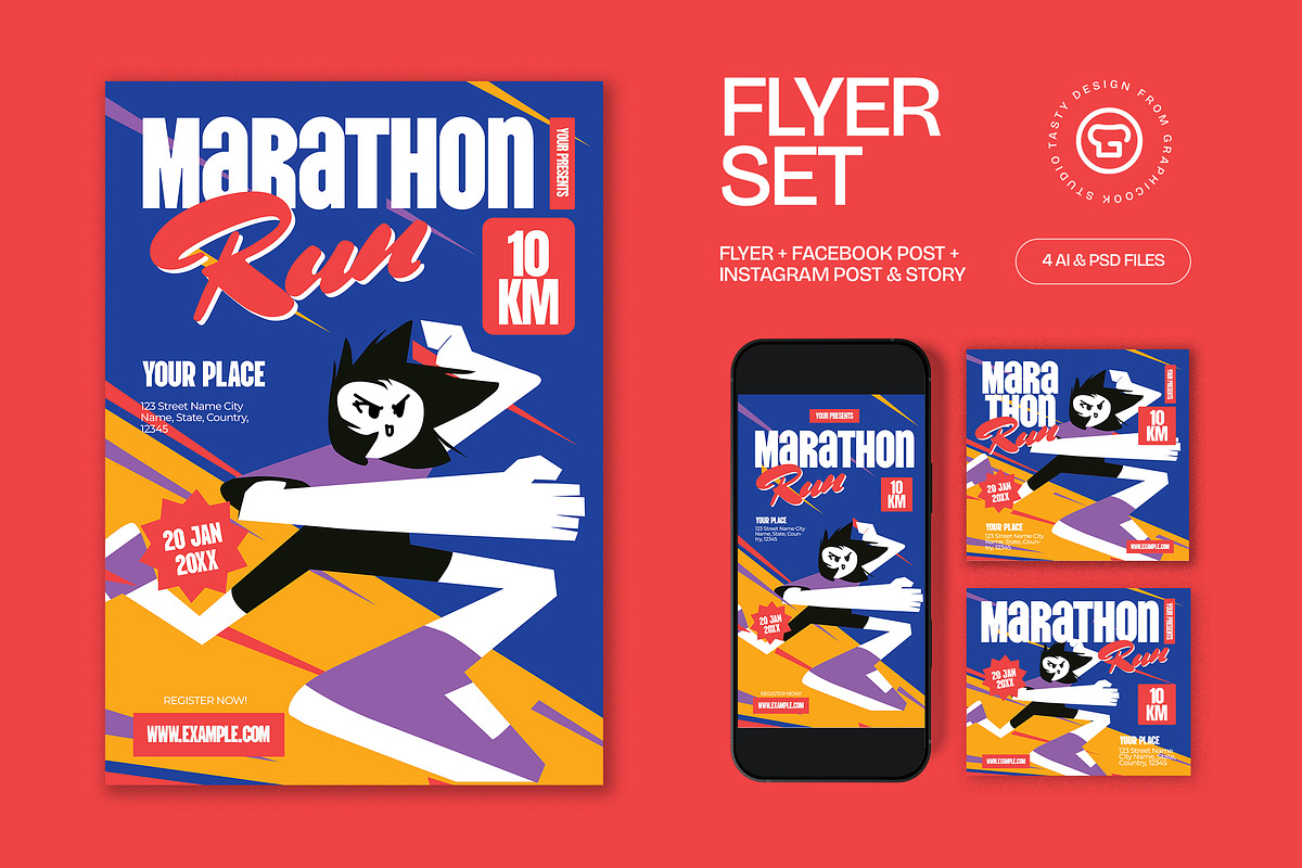 Blue Quirky Marathon Run Flyer Set, a Flyer Template by graphicook (Photo 1 of 3)