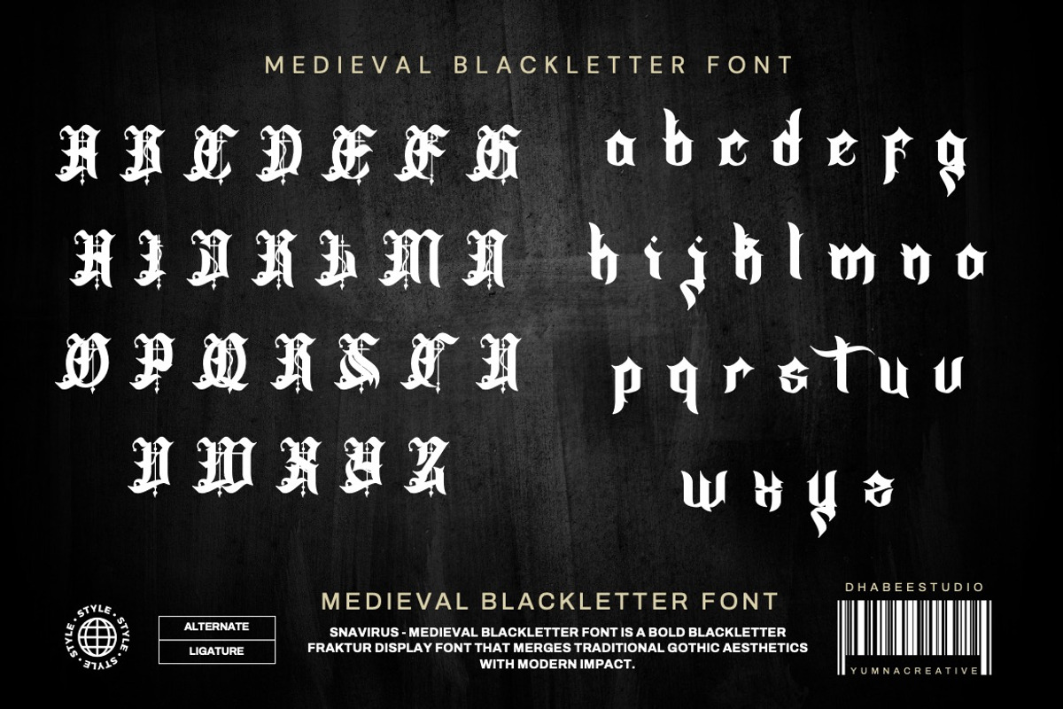 Snavirus - Medieval Blackletter Font, a Blackletter Font by Dhabee (Photo 15 of 16)