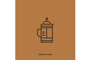 French Press Linear Icon On Brown