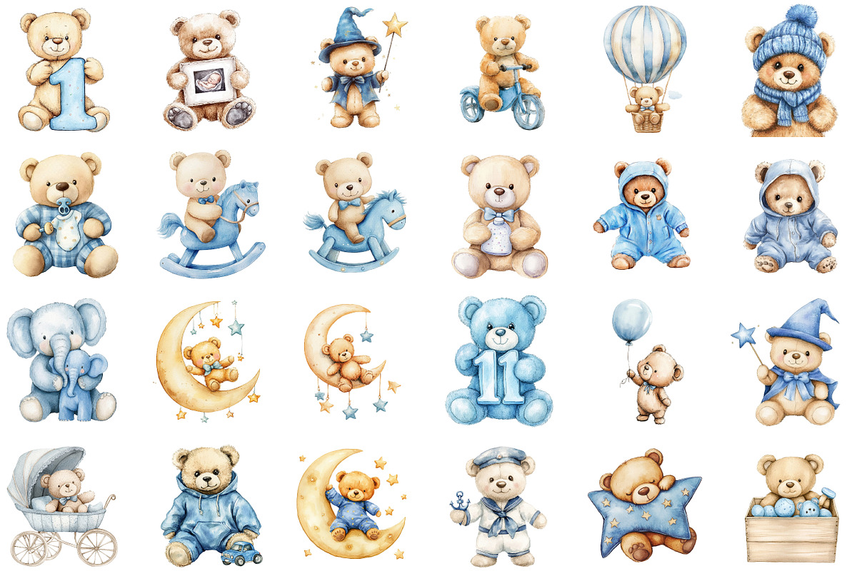 Watercolor Teddy Bear Clipart for Bo, an Illustration by Sublimation Artist (Photo 2 of 6)