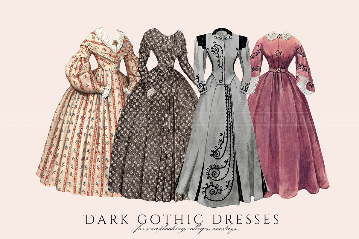 Vintage Dark Gothic Dresses Clipart, an Illustration by Secret Helper (Photo 4 of 6)