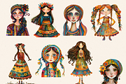 WHIMSICAL FOLK GIRL CLIPART PACK, a Person Illustration by Daring Digies (Thumbnail 4 of 9)