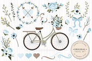 Soft Blue Vector Bicycle & Flowers, an Illustration by Amanda Ilkov (Thumbnail 1 of 5)