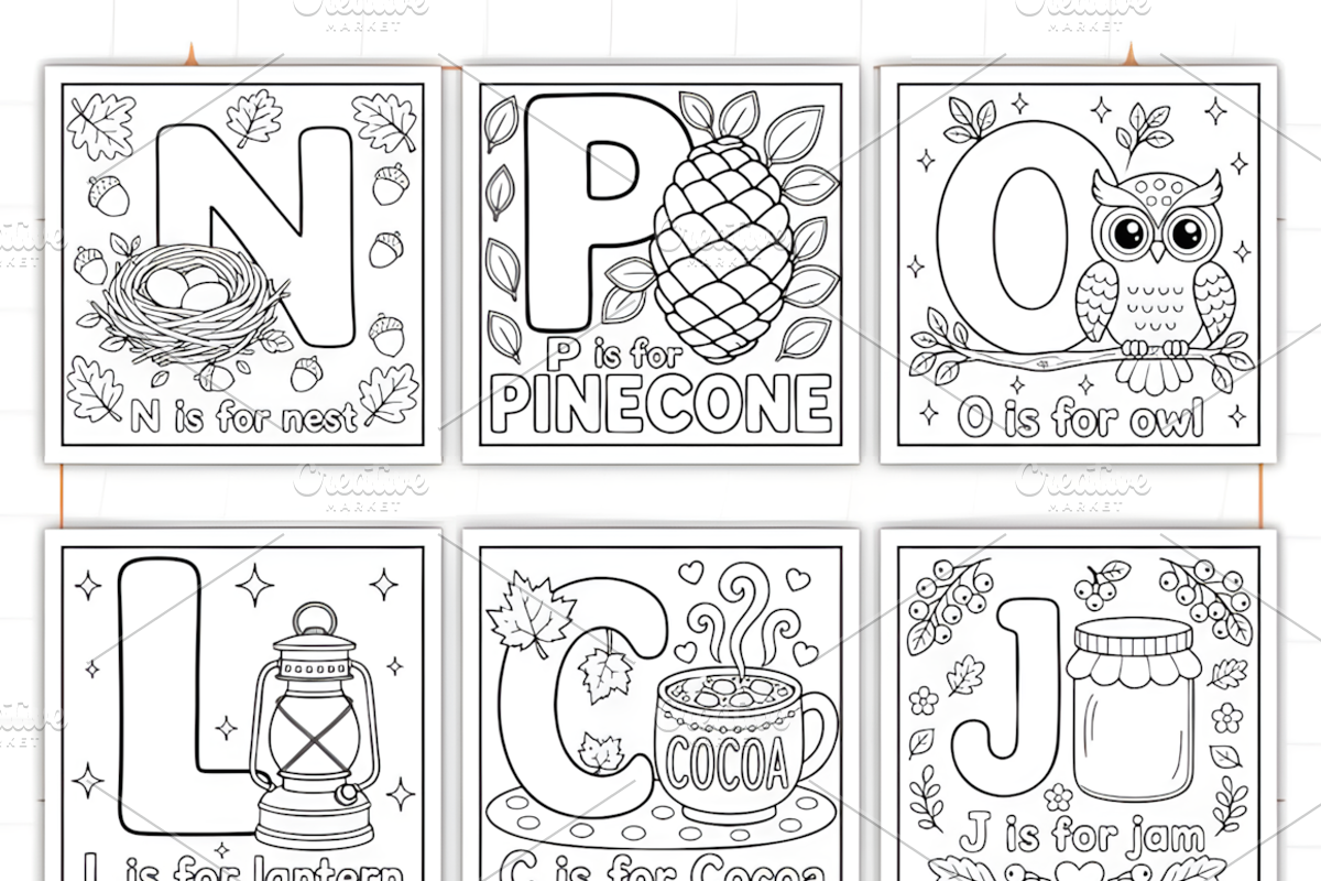 Bold and Easy Autumn ABC Coloring, a Seasonal Illustration by Design Station (Photo 3 of 3)