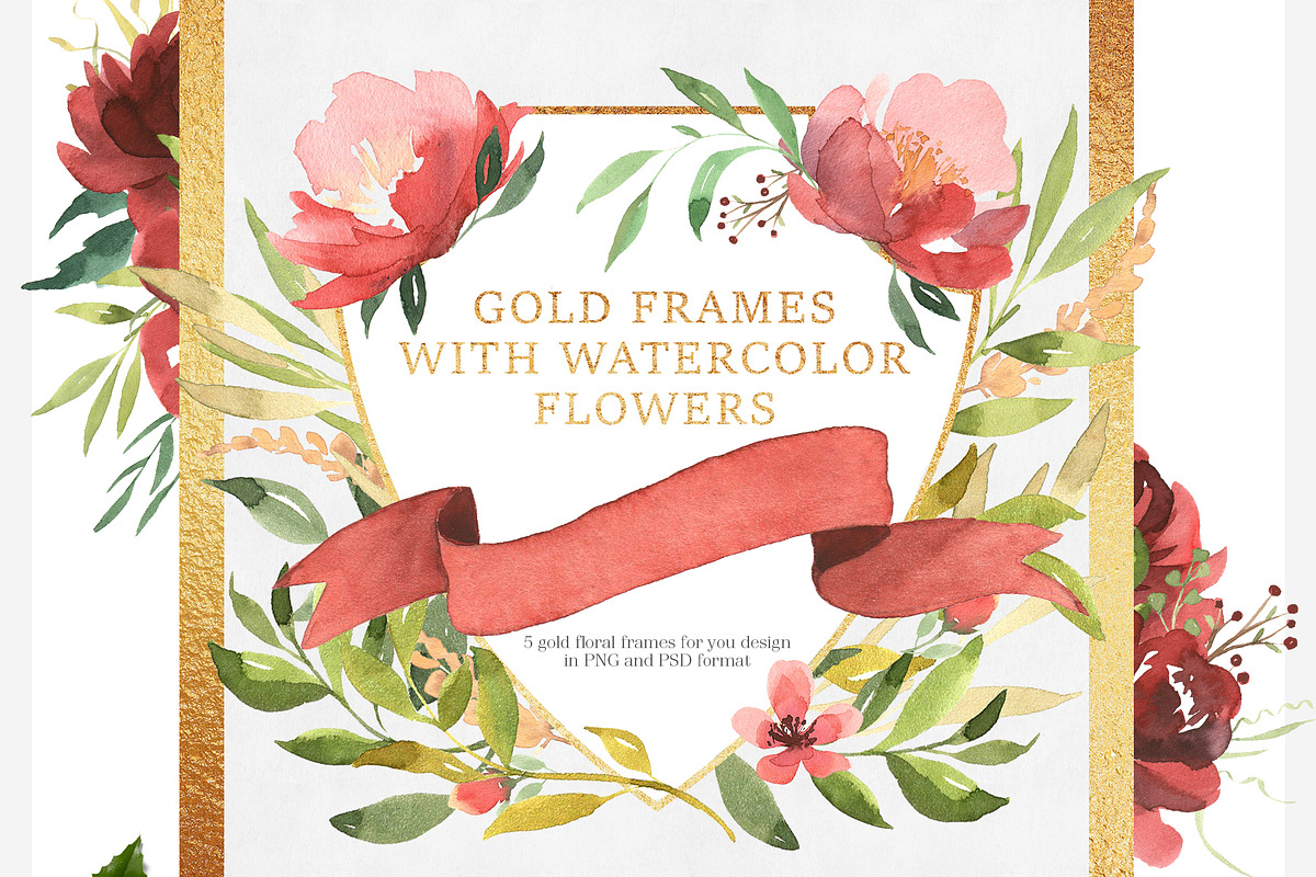 Watercolor floral set-Burgundy color, a Decorative Illustration by Pamyatka Shop (Photo 6 of 7)