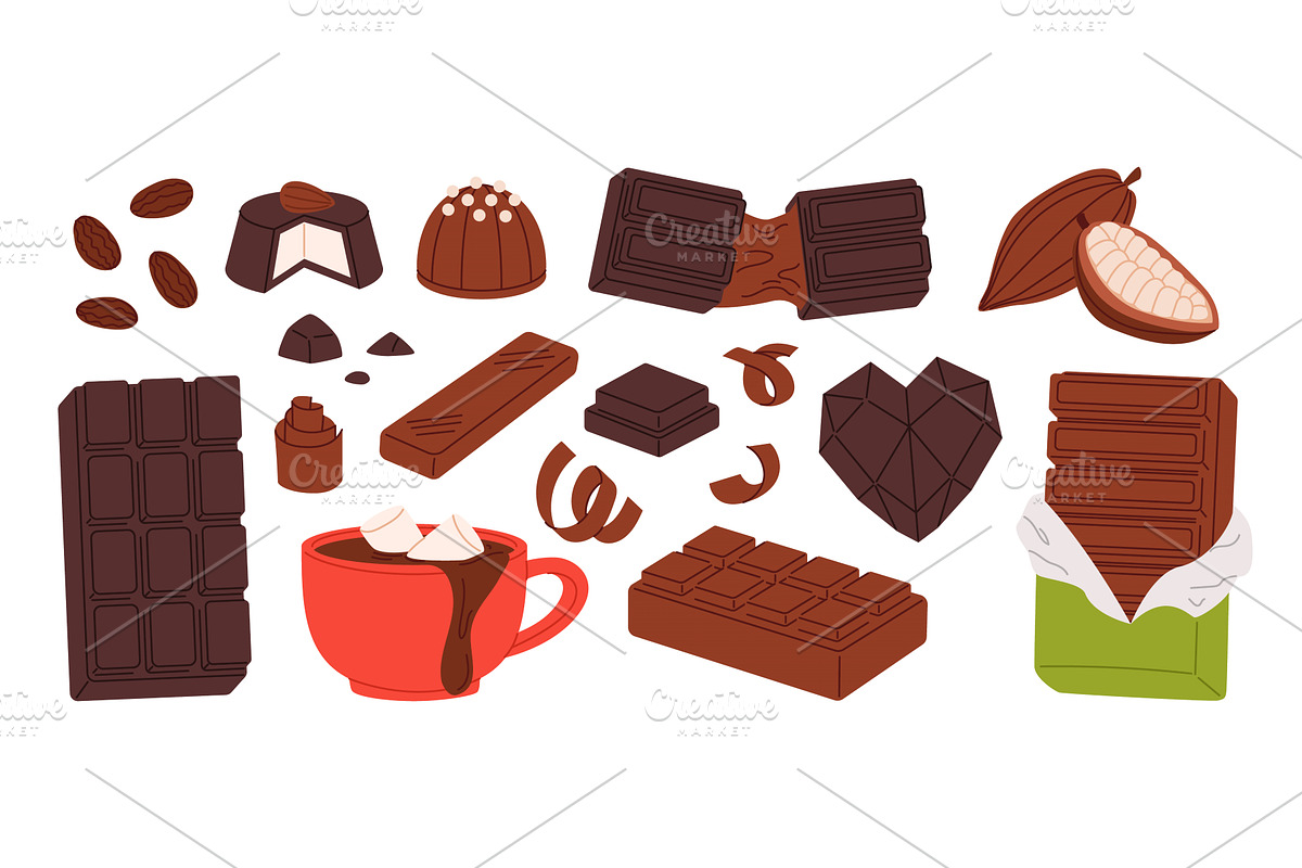 Cocoa chocolate. Assorted chocolate, a Food Illustration by winwin.art