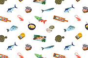 Seafood, fish set + seamless pattern, a Food Illustration by PaperTrident (Thumbnail 3 of 3)