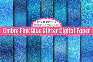 Blue Glitter Ombre Seamless Paper, a Texture Graphic by designcity5