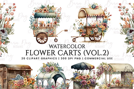 Watercolor Flower Carts Clipart 2, an Object Illustration by BusyDaydesign