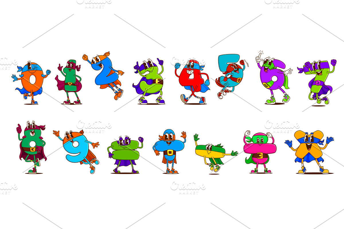 Math groovy superhero characters, an Education Illustration by Vector Tradition