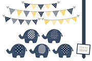 Navy and Yellow Elephant Clipart, an Illustration by Amanda Ilkov (Thumbnail 2 of 3)