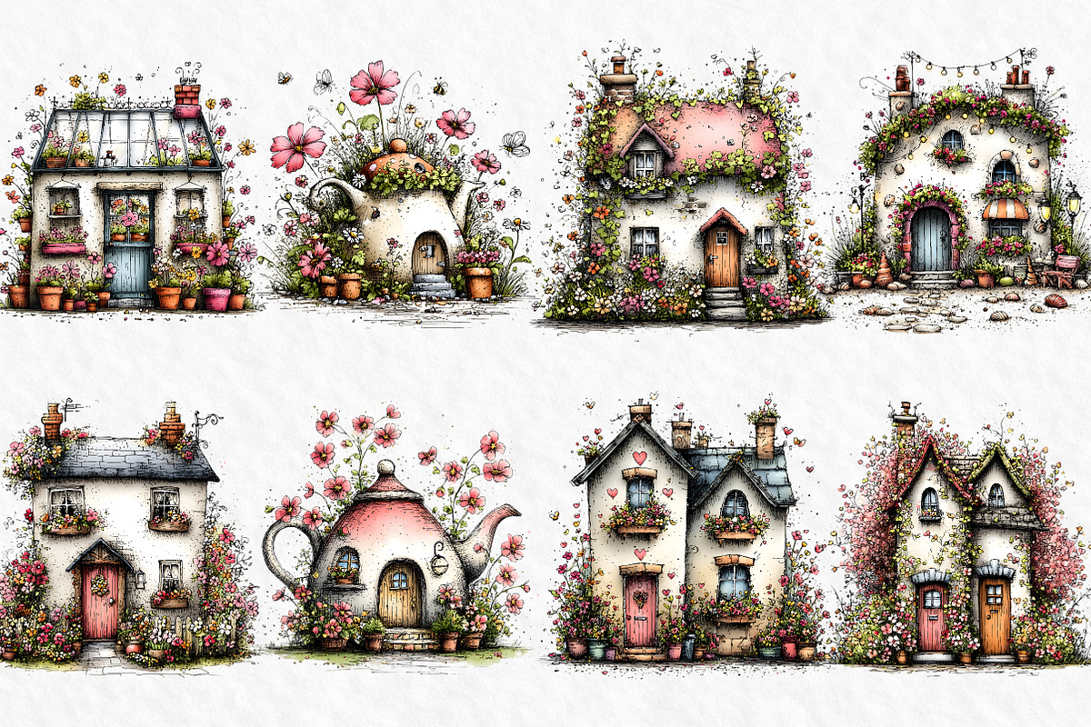 Whimsical Spring House Clipart, an Illustration by Watercolor design (Photo 5 of 6)