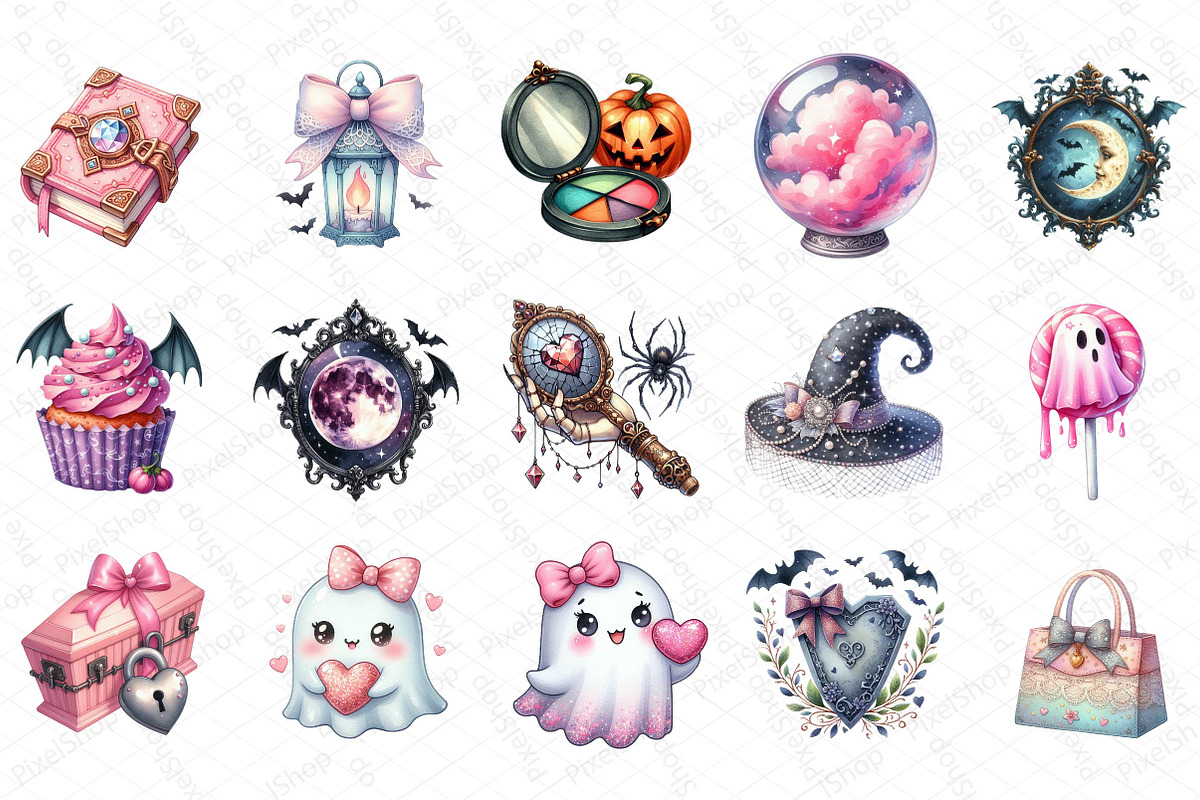 Coquette Sparkly Halloween Clipart, an Illustration by DreamPrint404 (Photo 2 of 5)