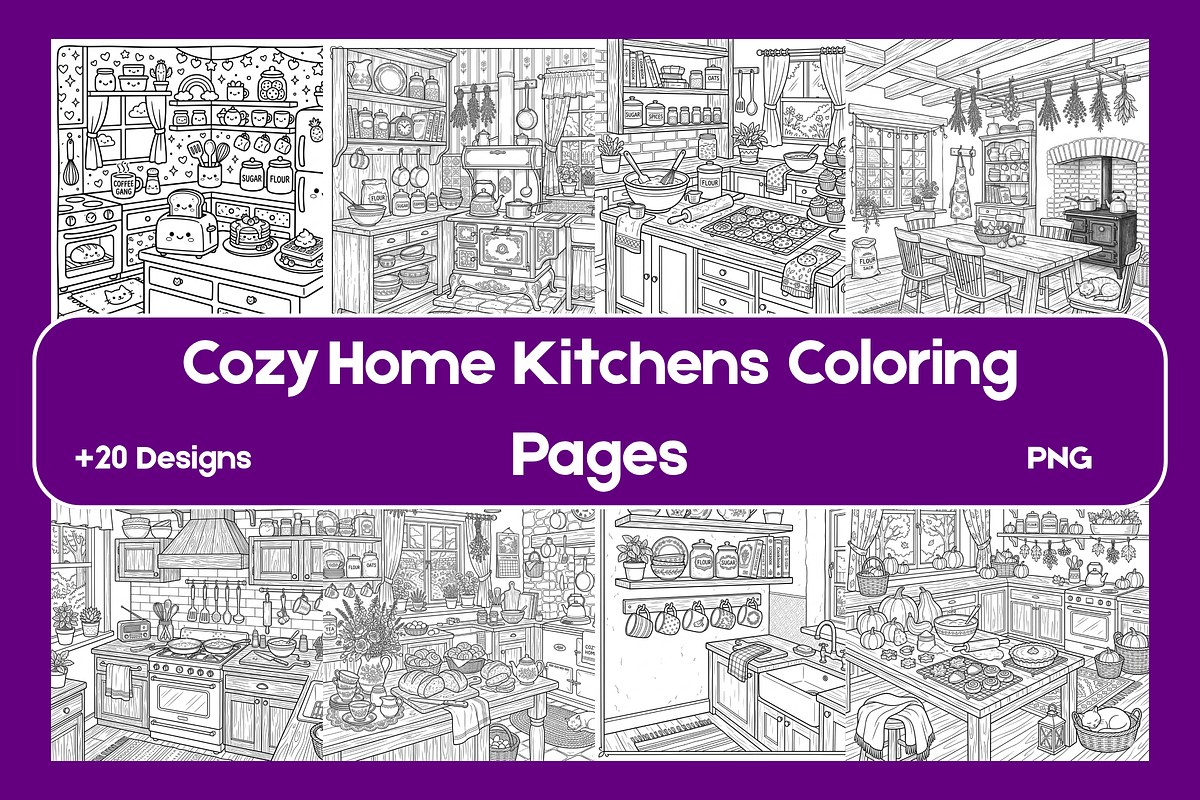 Cozy Kitchen Coloring Pages, a Decorative Illustration by BerryPieArt (Photo 1 of 3)