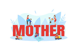Mother Big Word with Tiny Parents, a Person Illustration by TopVectors