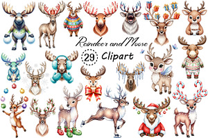 Quirky Reindeer Funny Moose Clipart, an Illustration by Creative Art