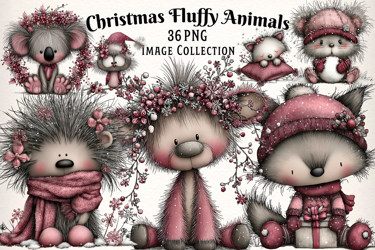 Whimsical Christmas Fluffy Animals, an Illustration by Dream Creation (Photo 1 of 7)