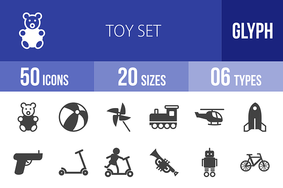 50 Toy Set Glyph Icons preview 4