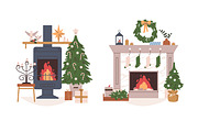 Cozy Christmas home fireplaces set, a Decorative Illustration by Good Studio (Thumbnail 3 of 6)