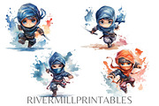 Cute Cartoon Ninja Clipart Pack, a Person Illustration by Rivermill Printables (Thumbnail 2 of 5)