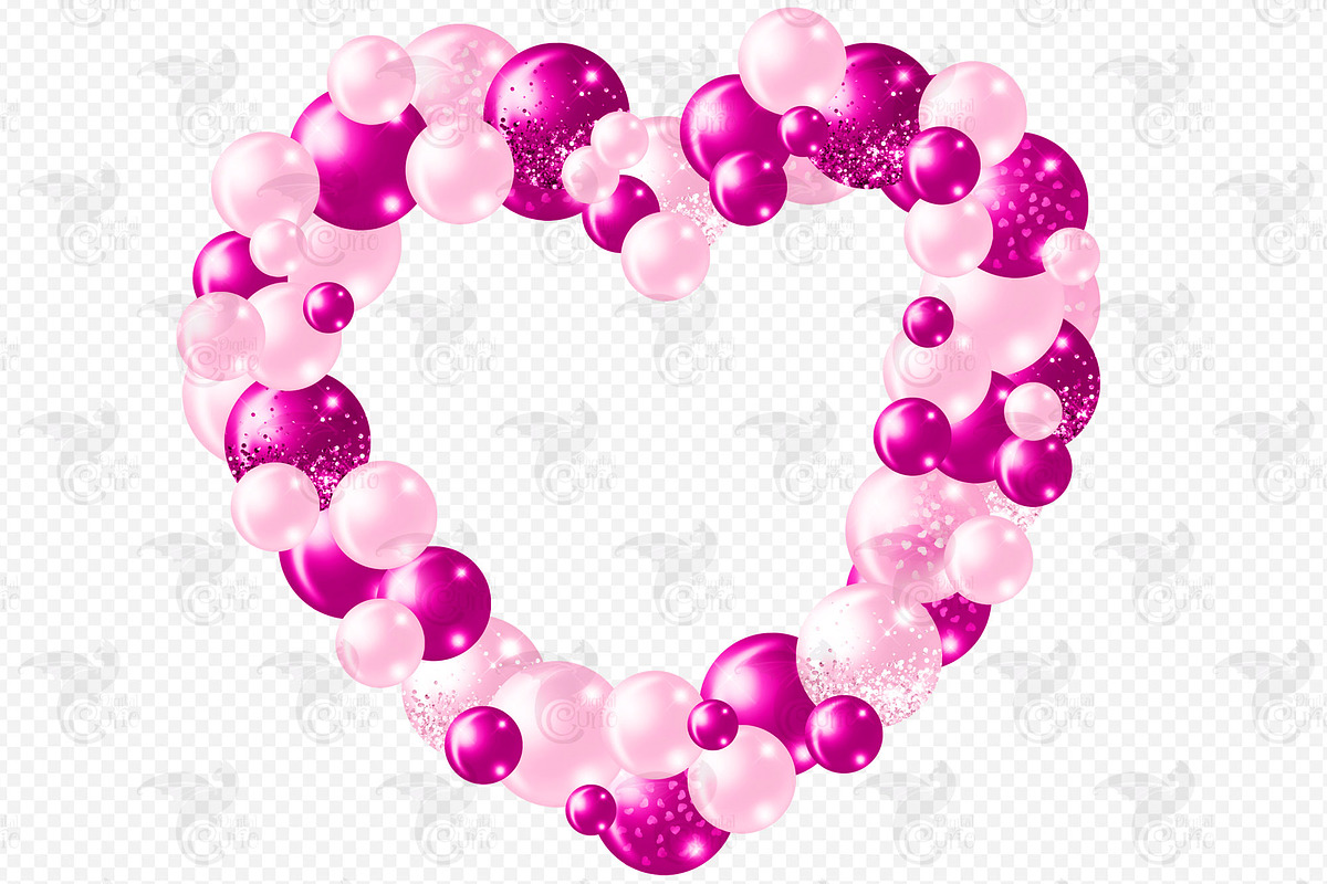 Hot Pink Valentine Balloons Clipart, an Illustration by Digital Curio