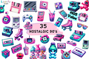 Nostalgic 90s Clipart Bundle, a Decorative Illustration by Bubble Pixel (Thumbnail 1 of 7)