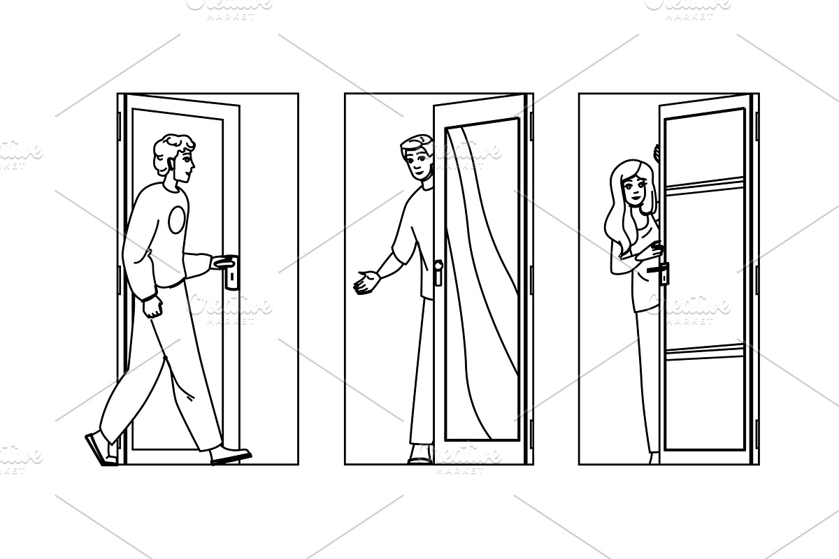 family door home open vector, a Person Illustration by pikepicture