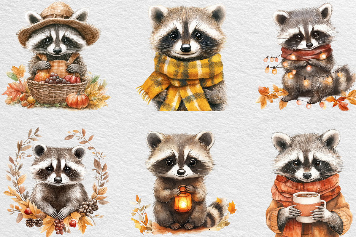 Autumn Raccoons Clipart, an Illustration by Black Bird Studio (Photo 3 of 6)