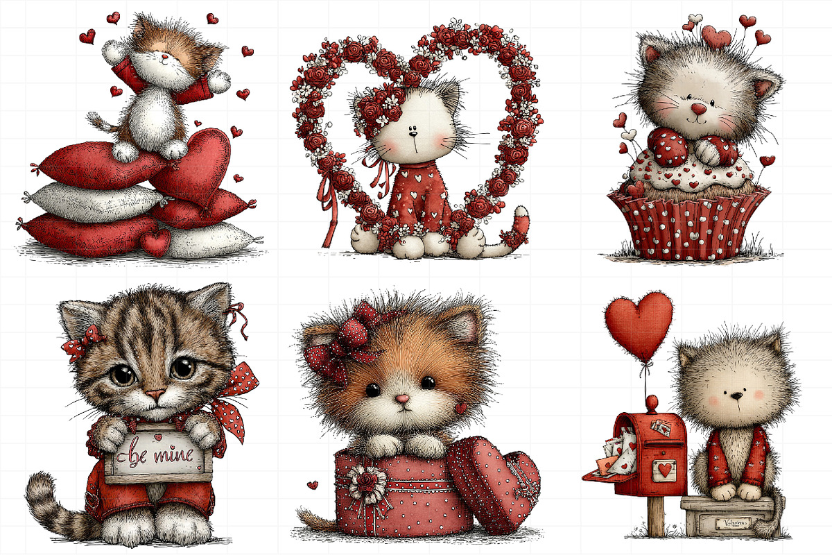 Whimsical Valentine Cat Clipart, an Illustration by Daily.Designs (Photo 4 of 8)