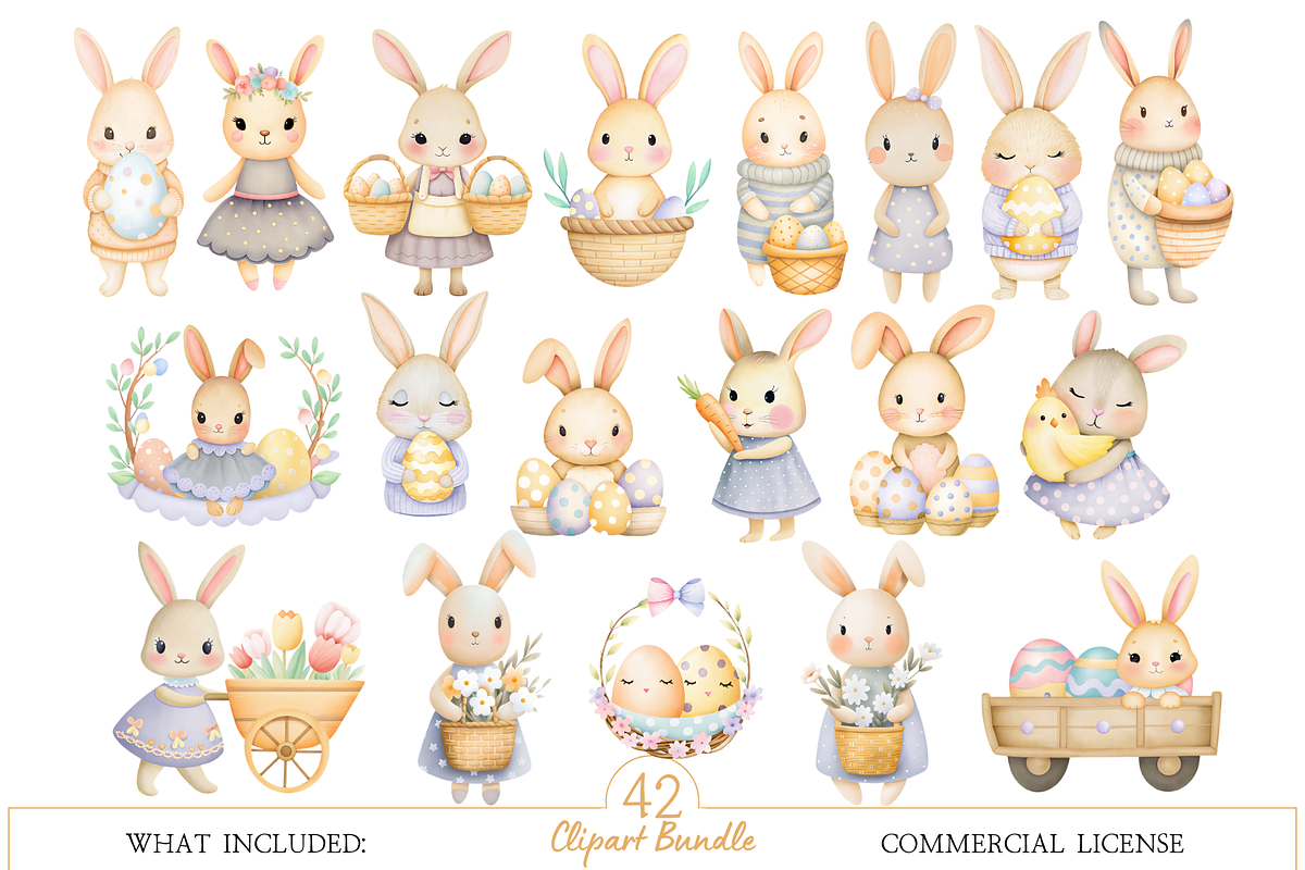 Watercolor Easter Bunny Clipart, an Illustration by MockupWizard (Photo 2 of 5)