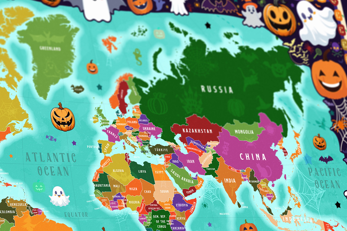 Halloween World Map Printable Bundle, a Wallpaper Graphic by AdrianDragne (Photo 11 of 11)