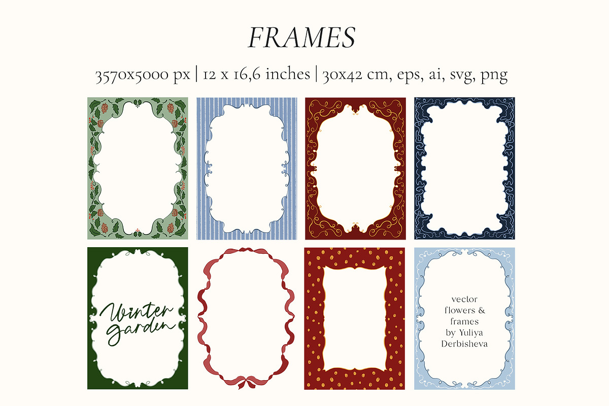 Winter Garden vector flowers frames, an Object Graphic by Yuliya Derbisheva (Photo 6 of 11)