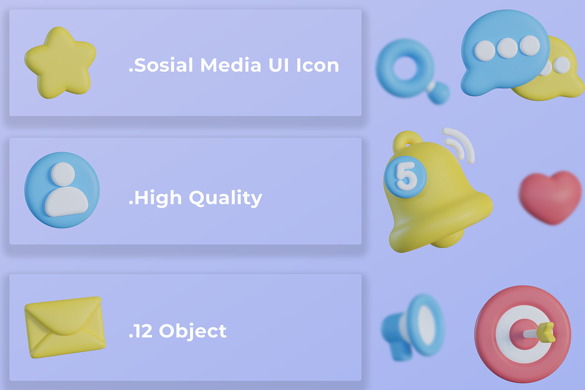 3D Social Media UI Icons, an Object Graphic by Artnivora.Std (Photo 3 of 4)