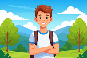 Teenage boystanding outdoors, looking directly at the camera, a Person Illustration by DanFLCreativo