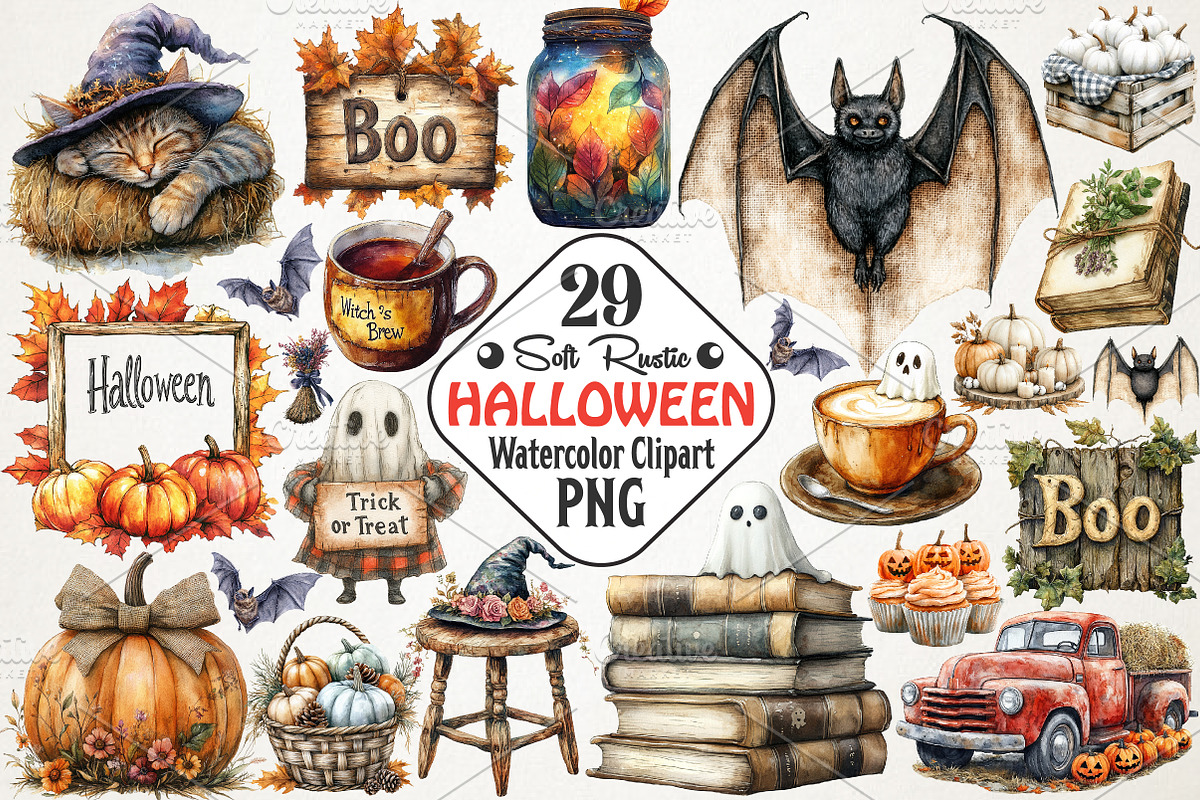 Soft Rustic Halloween Clipart, an Illustration by RobertsArt (Photo 1 of 7)